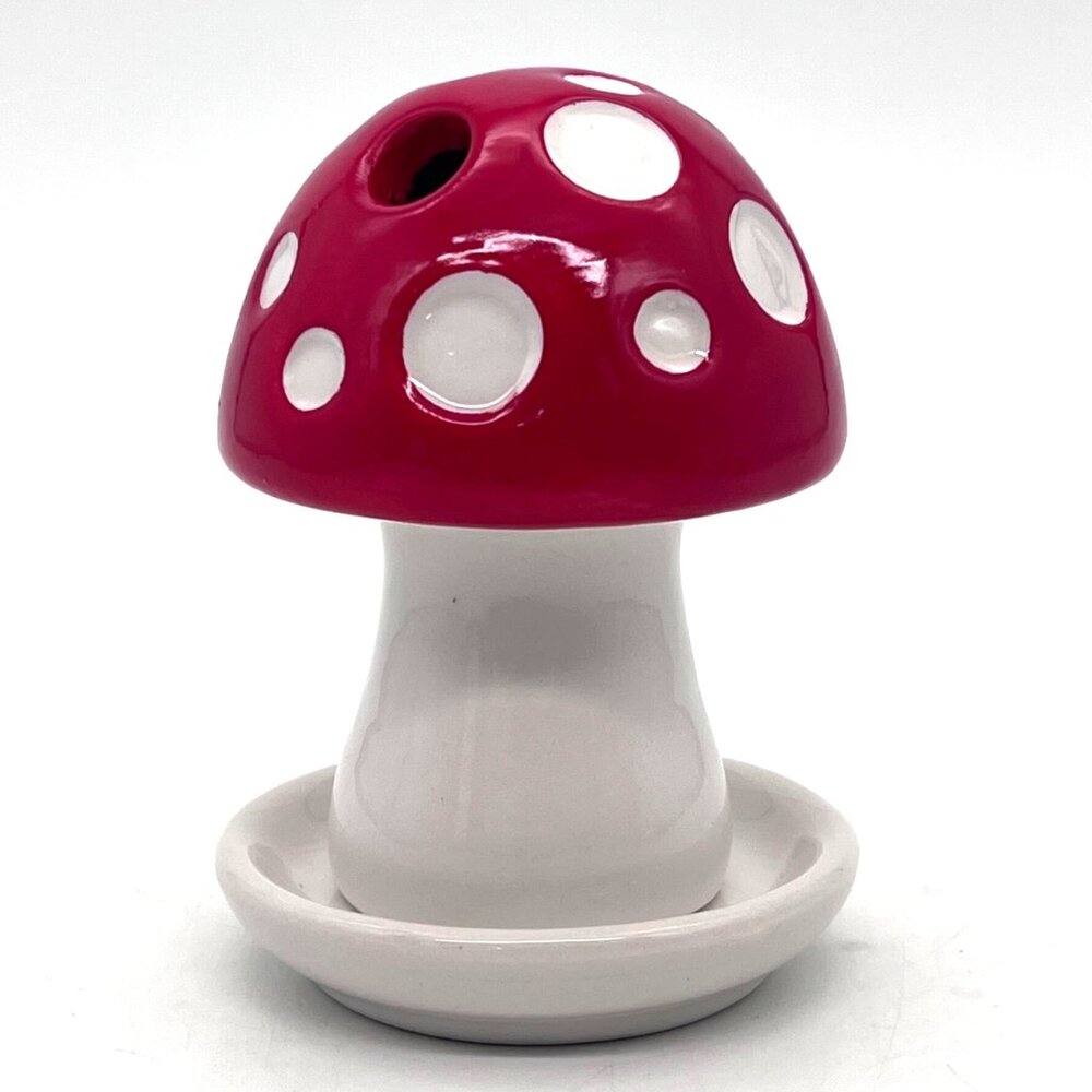 Ceramic Red & White Mushroom Incense Burner With Tray & Incense 4 inch - Picture 3 of 12